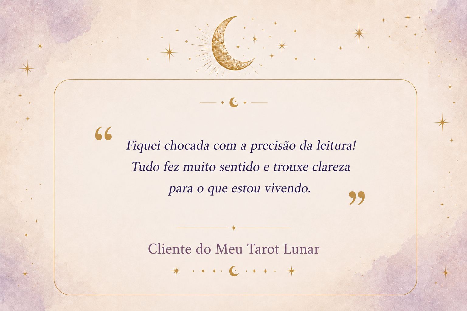 “Fiquei chocada com a precisão da leitura! Tudo fez muito sentido e trouxe clareza para o que estou vivendo.” — Cliente do Meu Tarot Lunar